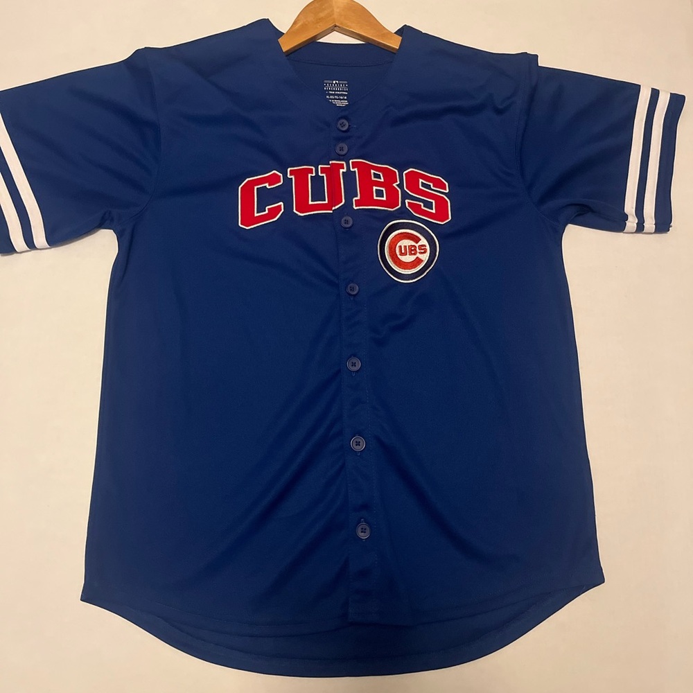 Chicago Cubs Youth XL Jersey Blue Button Up Embroidered Short Sleeve
